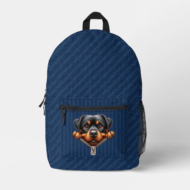 Mochila Impresa Ropa de denim de cobre de Rottweiler (Anverso)