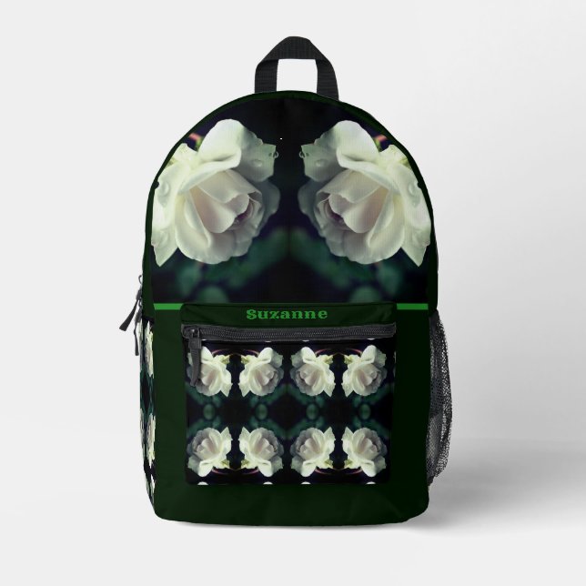 Mochila Impresa Rosa Blanca Con Gotas De Lluvia Personalizada (Anverso)