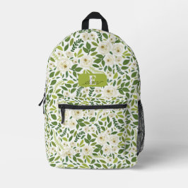 Mochila Impresa Rosa Blanca Hojas Verdes Botánico Personalizado