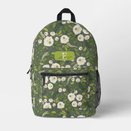 Mochila Impresa Rosa Blanca Hojas Verdes Botánico Personalizado