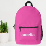 Mochila Impresa Rosa caliente personalizado de moda<br><div class="desc">Mochila con tu nombre o iniciales monogramadas en un gran tipo de letra blanca popular sobre un fondo rosa caliente de moda. Puede ajustar el tamaño de la fuente en la herramienta de diseño para nombres más cortos o más largos.</div>