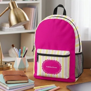 Mochila Impresa Rosa Caliente  Rayado Estilo Femenino De Regreso A