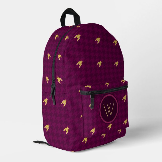 Mochila Impresa Rosa con Houndstoth de acento dorado (Esquina izquierda trasera)