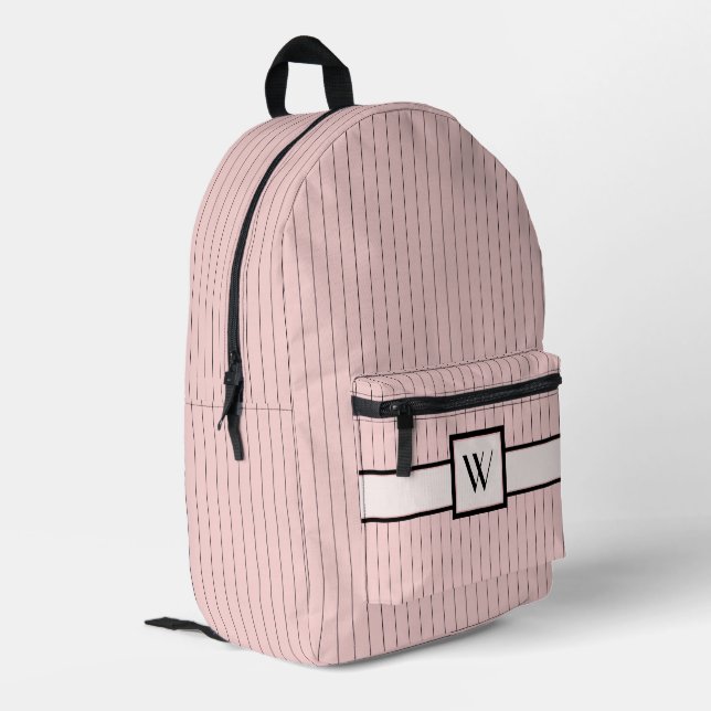 Mochila Impresa Rosa con rayas negras finas (Esquina izquierda trasera)