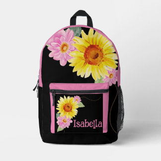 Mochila Impresa Rosa de acuarela floral cúpula rosa Daisy Monogram