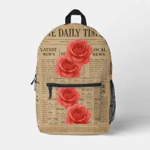 Mochila Impresa Rosa de época sobre papel antiguo