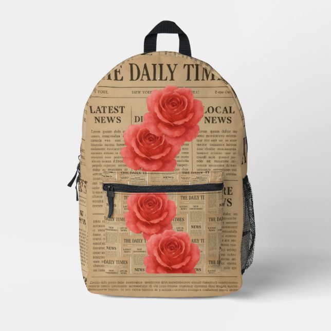 Mochila Impresa Rosa de época sobre papel antiguo (Anverso)