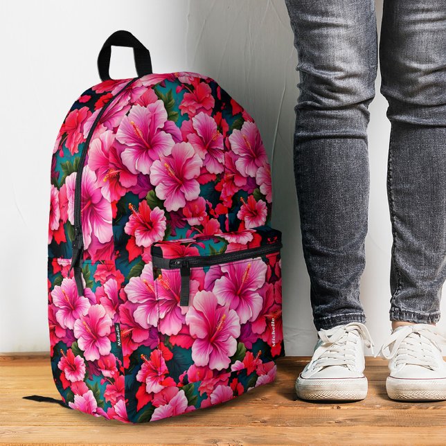 Mochila Impresa Rosa De Flor Tropical Girona Estilo Hibiscus Summe (Girly Stylish Hibiscus Summer Tropical Flower Pink Printed Backpack
)