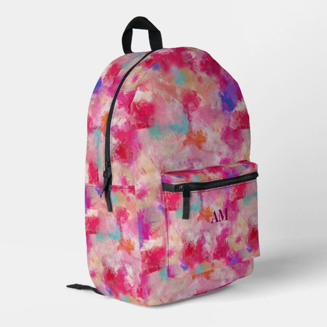 Mochila Impresa Rosa de la flor de primavera + Personalizado (Esquina izquierda trasera)