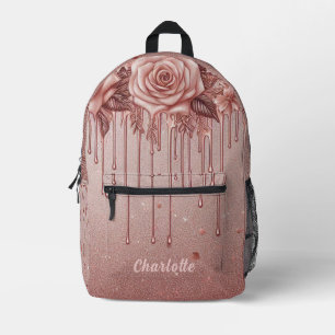 Mochila Impresa Rosa de nombre personalizado Purpurina de goteo de