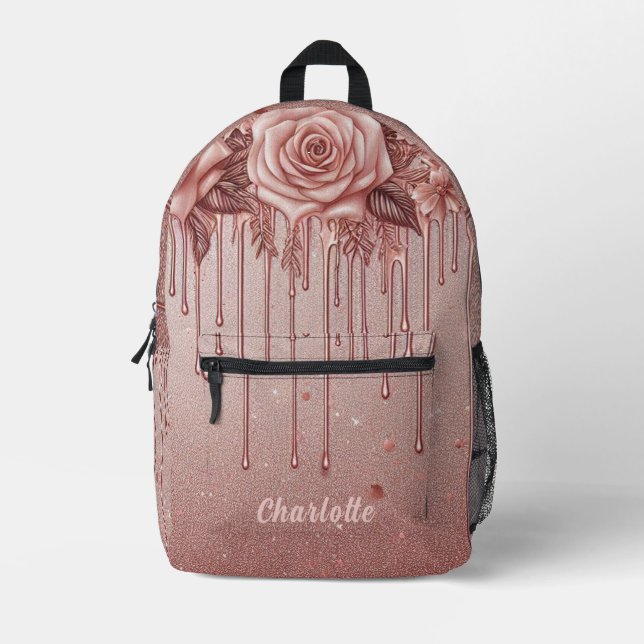 Mochila Impresa Rosa de nombre personalizado Purpurina de goteo de (Anverso)