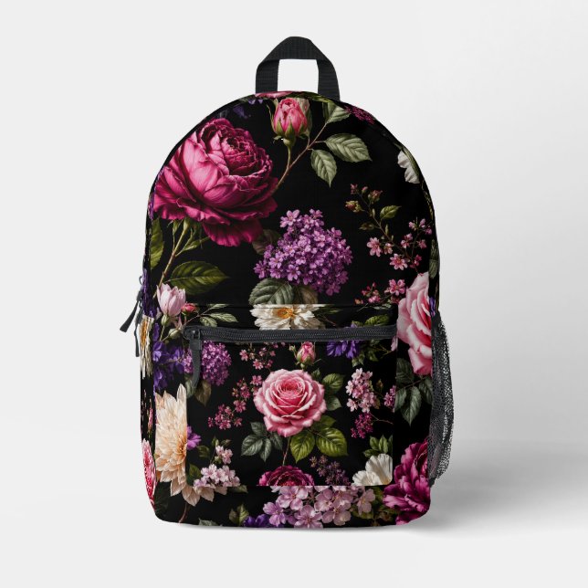 Mochila Impresa Rosa de terciopelo negro (Anverso)