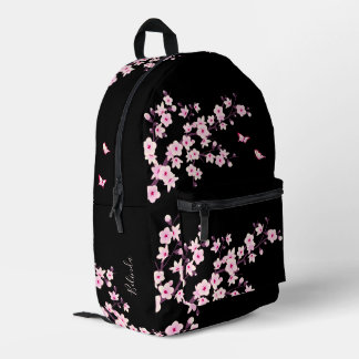 Mochila Impresa Rosa Flor de Cerezo Monograma Negro