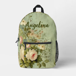 Mochila Impresa Rosa floral vintage con follaje