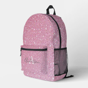Mochila Impresa Rosa Giral Purpurina De Oro Parkles Monograma Nomb