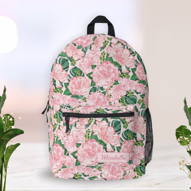 Mochila Impresa Rosa Monogramado Floral Elegante (Subido por el creador)