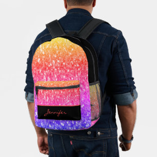 Mochila Impresa Rosa naranja rosa chispas morado negro Nombre pers