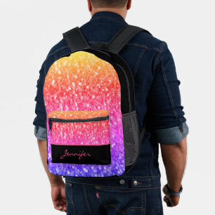 Mochila Impresa Rosa naranja rosa fino chispas negro Nombre person