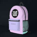 Mochila Impresa Rosa pastel | Logotipo y texto corporativo persona<br><div class="desc">Azul rosa pastel clásico y púrpura lavanda | Logotipo corporativo personalizado y mochila impresa de texto para empresas modernas</div>