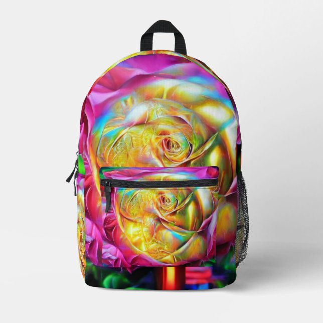 Mochila Impresa Rosa psicodélico arcoiris (Anverso)