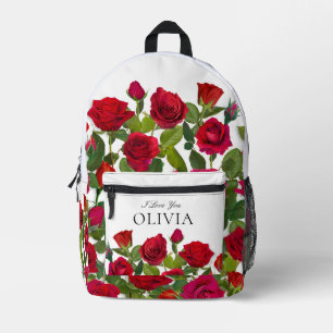 Mochila Impresa Rosa Roja Moderna Minimalista Nombre Te Amo