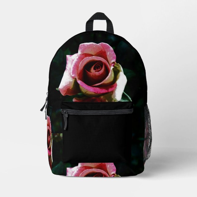 Mochila Impresa Rosa roja pintada al óleo (Anverso)