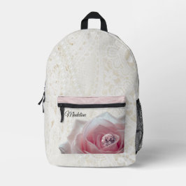 Mochila Impresa Rosa rosa y diamante en encaje