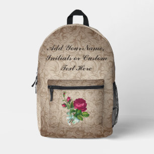Mochila Impresa Rosa Vintage Damask Custom Name Quote Floral