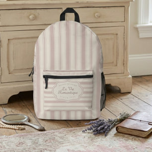 Mochila Impresa Rosa Vintage y Rayas de Crema País Francés