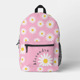 Mochila Impresa Rosa y blanco margarita y nombre