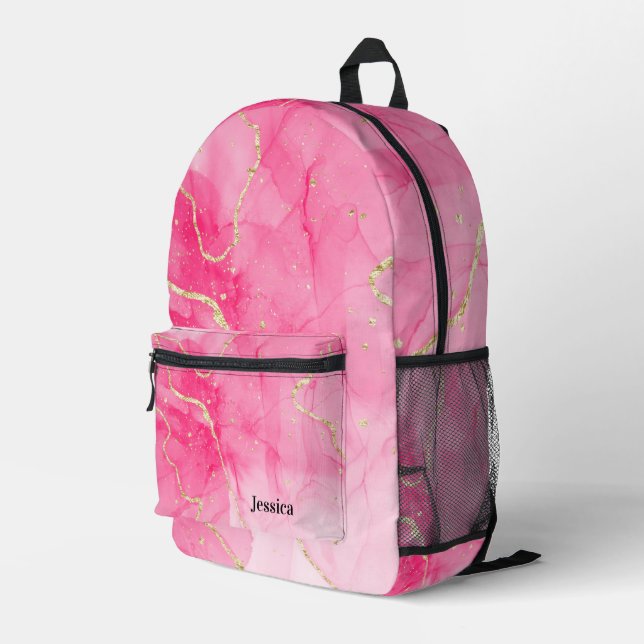 Mochila Impresa Rosa y dorado a la moda (Esquina derecha trasera )