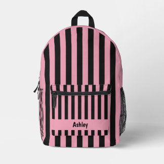 Mochila Impresa Rosa y Negro Rayado Kawaii  