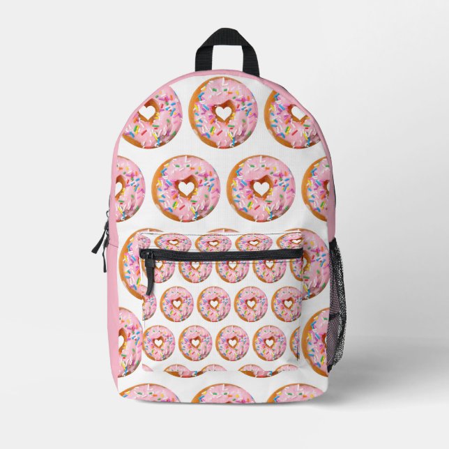 Mochila Impresa Rosado rocia donuts con corazón (Anverso)