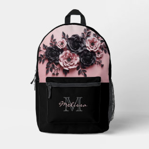 Mochila Impresa Rosas 3D Rosa Y Negro