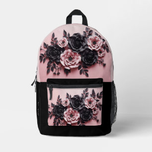 Mochila Impresa Rosas 3D Rosa Y Negro