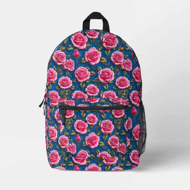 Mochila Impresa Rosas 3d rosadas (Anverso)