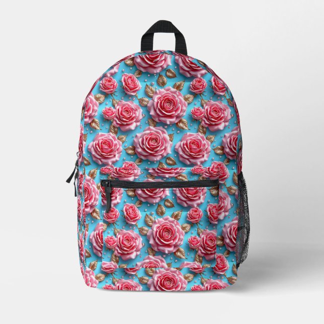 Mochila Impresa Rosas 3d rosadas (Anverso)