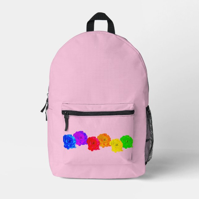 Mochila Impresa Rosas arcoiris Moda rosa pastel (Anverso)