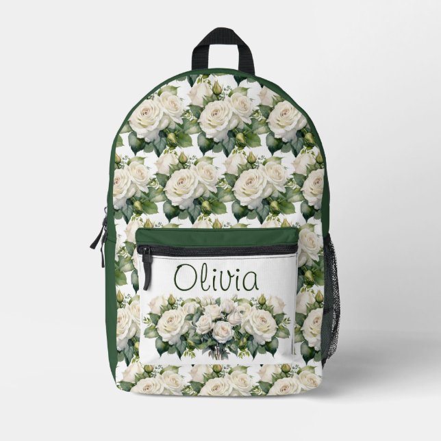 Mochila Impresa Rosas blancas de moda (Anverso)