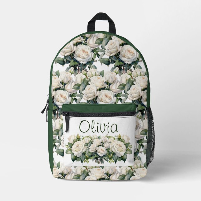 Mochila Impresa Rosas Blancas Elegantes (Anverso)