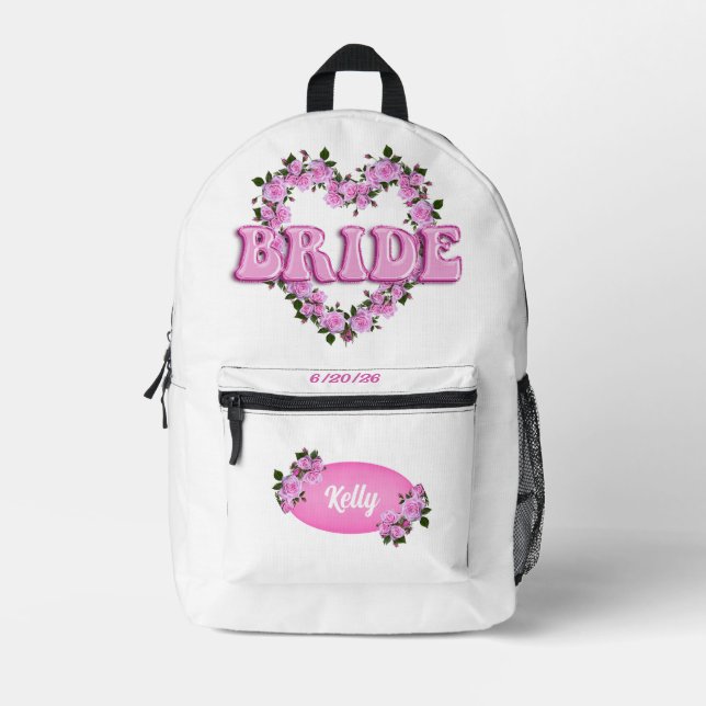 Mochila Impresa Rosas blancas y rosas rosadas de novia (Anverso)