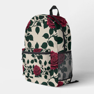 Mochila Impresa Rosas Carmesí Brillantes Con Hojas Verde Oscuro