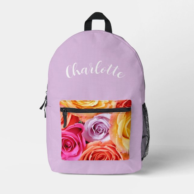 Mochila Impresa Rosas coloridos con nombre (Anverso)