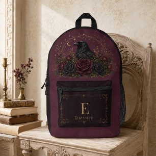 Mochila Impresa Rosas Cuervo Góticas Burgundy Oscuro Personalizada