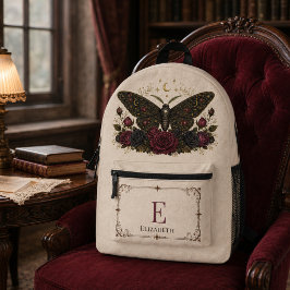 Mochila Impresa Rosas de polilla góticas personalizadas marfil vin