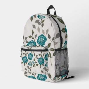 Mochila Impresa Rosas Dibujadas En Azules Y Verdes Suaves