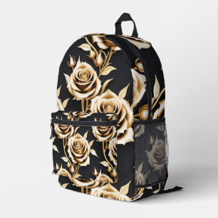 Mochila Impresa Rosas Doradas Con Bordes Metálicos Afilados