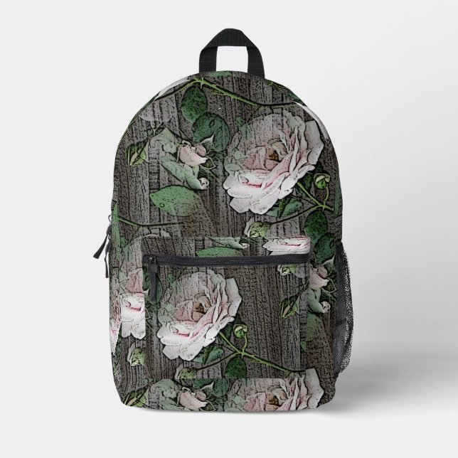 Mochila Impresa Rosas en madera (Anverso)