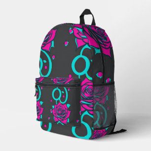 Mochila Impresa Rosas Estilizadas En Turquesa Brillante Y Rosa