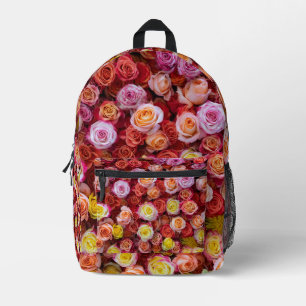 Mochila Impresa Rosas Florales de Colores Mezclados Vibrantes